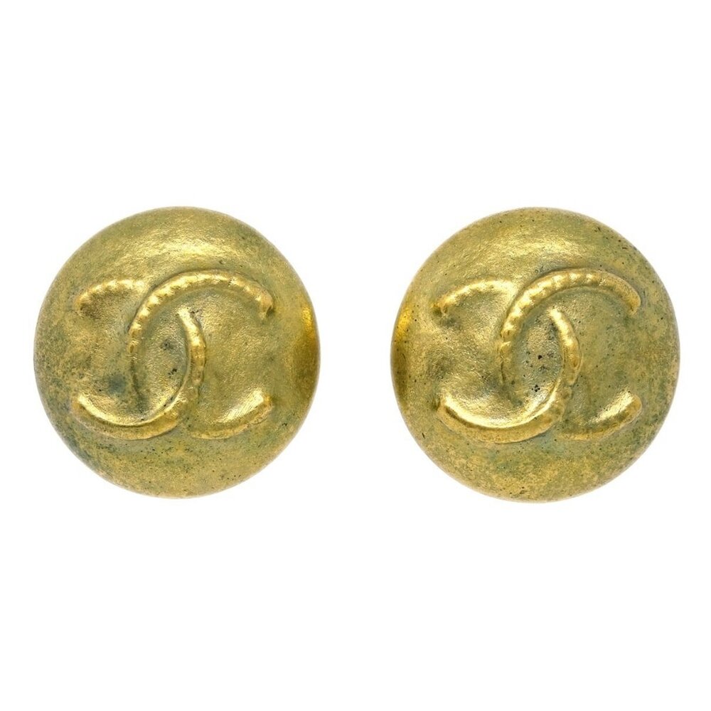 Chanel Button Earrings Clip-On Gold